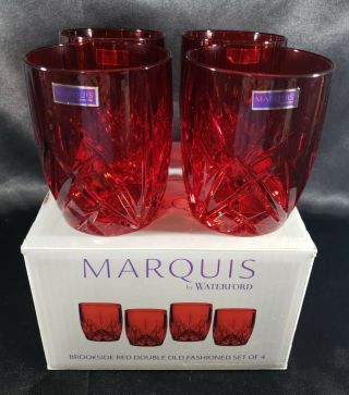 Set Of 4 Waterford Marquis Brookside Red Double Old Fashioned Tumblers Nib