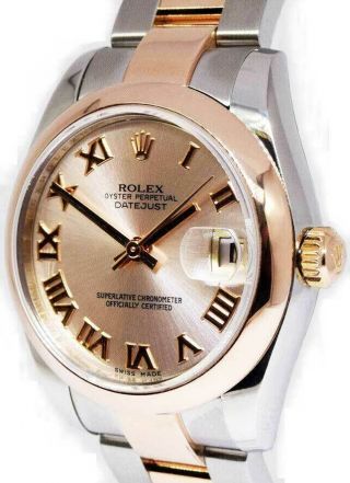 Rolex Midsize 31mm Datejust 18k Rose Gold /steel Watch & Box 178241