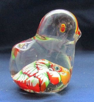 Murano Art Glass Multi Color And Crystal Short Tail Bird Paperweight