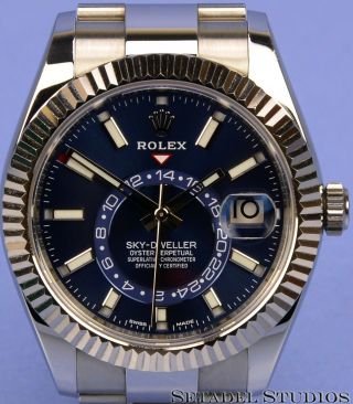 ROLEX 326934 SKY DWELLER STAINLESS STEEL 18K GOLD BEZEL BLUE DIAL WATCH COMPLETE 2