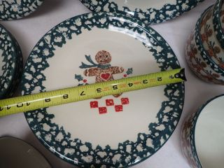 (16) Folk Craft Tienshan Gingerbread Green Spongeware Plates Bowls Mugs OR14 2