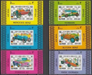 Ajman,  Mi Cat.  1117 - 1122 C.  Racing Cars Issue As S/sheets
