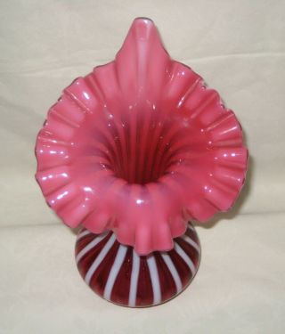 Fenton 1994 Large Rib Optic Cranberry Opalescent Tulip Vase made for QVC 2