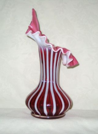 Fenton 1994 Large Rib Optic Cranberry Opalescent Tulip Vase made for QVC 3