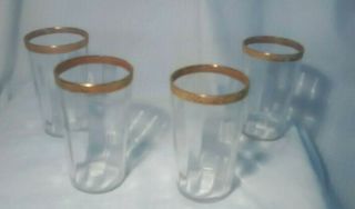 (4) Vintage Tiffin Flat Bottom Tumblers Juice Glass With Gold Rim