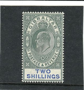 Gibraltar Evii 1904 - 08,  2/ - Green & Blue,  Sg 62,  Wmk Mca,  Cat £120,  Fine.