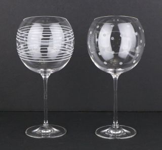 Mikasa Cheers Set Of 2 Crystal Balloon Wine Goblets Polka Dots Stripes