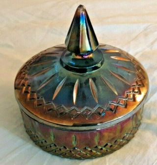 Vintage Indiana Glass Co.  Blue Carnival Glass Candy Dish With Lid Pristine Cnd