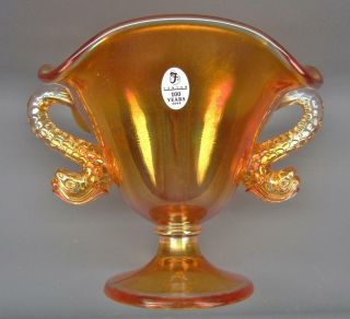 Modern Fenton Double Dolphin Marigold Carnival Glass Two - Handle Comport 3853