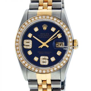 Rolex Mens Datejust Watch 16013 S/steel & 18k Yellow Gold Blue Diamond 6&9 Dial