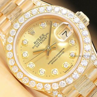 Rolex Ladies President 18k Yellow Gold Diamond Watch & Bark Bracelet