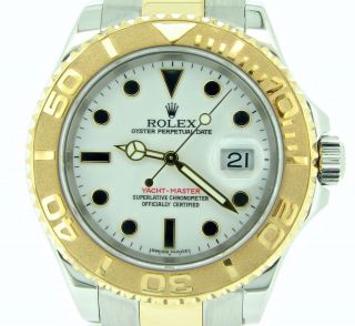 Rolex Yacht Master Mens 18k Yellow Gold & Stainless Steel Watch White Dial 16623
