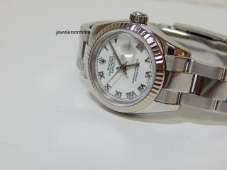 Rolex Stainless Ladies Datejust 18K White Gold Bezel Oyster Band Roman 179174 3