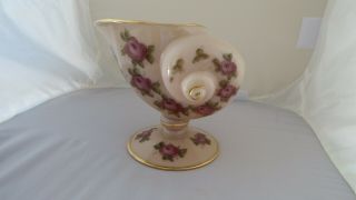 Cambridge Crown Tuscan Nautilus Shell Footed Purple Roses Gold Trim Vase