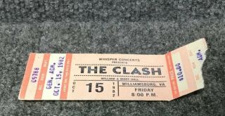 1982 The Clash Ticket Stub.  Williamsburg,  Va.  10/15/1982