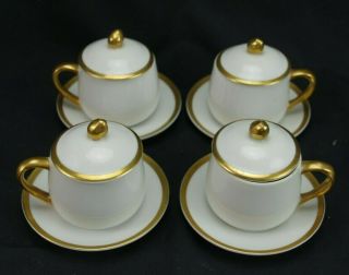 Fitz & Floyd French Custard Pots De Creme Gold Cups With Saucers Set 4