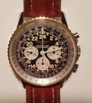 Breitling Navitimer Cosmonaute 81600 24 Hrs Black Dial And Gold Bezel.  A12019