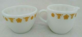 Vintage Pyrex Corning Ware Butterfly Gold Creamer And Sugar Dishes Bowls