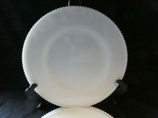 3 Vintage Milk Glass Beaded Edge Dinner Plates - 10 "