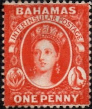 Bahamas 1882 1d Scarlet - Vermilion Sg.  42 (no Gum) Wmk Crown Ca Perf.  14