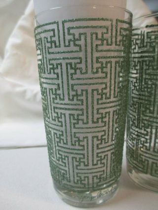 Set Of 4 Vintage Georges Briard Drinking Glasses Jade Green Geometric Design