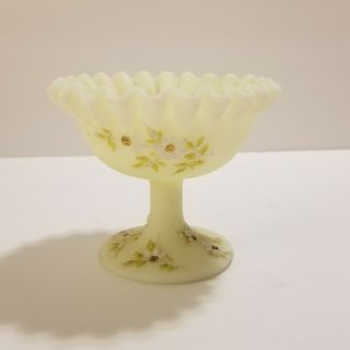 Vintage Fenton Custard Glass Hand Painted Bowl/compote Signed E.  Thomas 4 " Tall