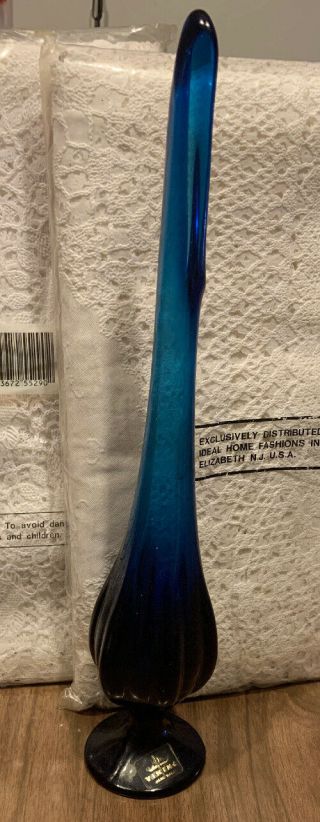 Vintage Viking Glass Blue Bluenique 6 - Petal Mid - Century Stretch Swung Vase 14”