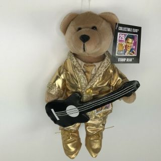 Elvis Presley Stamp Bear Plush Gold Suit With Glitter King Of Rock And Roll