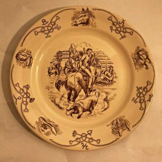 Vintage Shenango China Ware 9 " Dinner Plate Cowboy Calf Roping Western