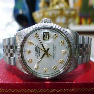 Mens Rolex Oyster Perpetual Datejust 36mm Diamonds Mother - Of - Pearl Stainless