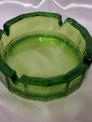 Vintage Green Glass Heavy Thick Ashtray