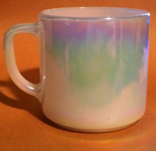 Federal Vintage Iridescent White Milk Glass Cup Mug W/ Price Sticker
