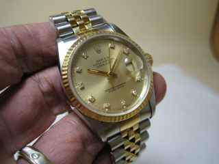 Rolex Two - Tone 18k Gold/stainless Steel Datejust Champagne Factory Diamond 16233