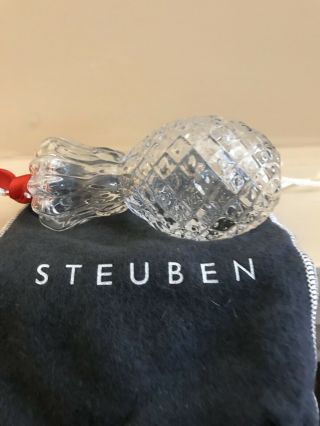 Steuben Glass Crystal Pineapple Christmas Ornament W/ Bag And Ribbon