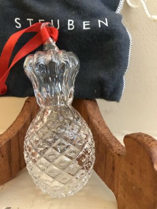 Steuben Glass Crystal Pineapple Christmas Ornament w/ Bag And Ribbon 2