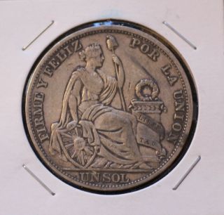 1894 Peru 1 Sol - Km 196.  26 - 900 Silver 25 Grams