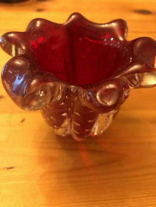 Murano Ruby Red Bubble Glass Bowl Gold Flecks