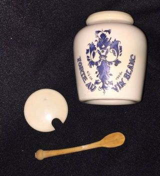 Vg,  Vintage French Ceramic Mustard Pot " Grey Poupon " Digoin Sarreguemines 1940 