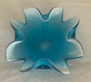 Vintage Mcm Murano Blue White Sommerso Bullicante Glass Dish