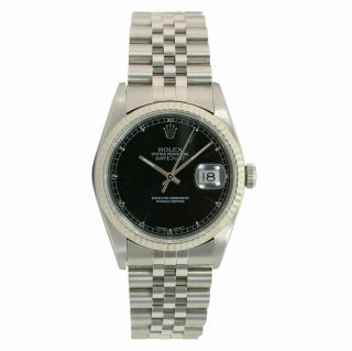 Rolex Watch Men ' s Datejust 16234 Stainless Steel Black Dial Gold Bezel Watch 3