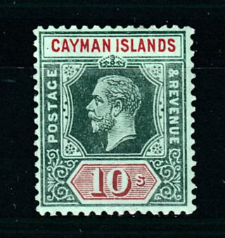 Cayman Is.  1908 - 9 X 10/ -,  X 10/ -.  Deep Green & Red.  V.  L.  M.  M.