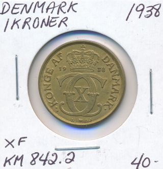 Denmark 1 Kroner 1938 Km 842.  2 - Xf