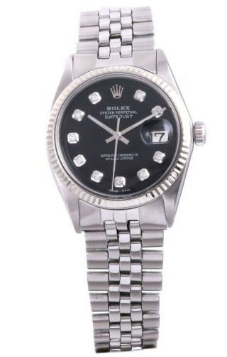 Rolex Mens Stainless Steel Datejust - Black Diamond Dial - Jubilee Band