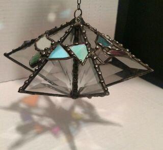 Beveled Glass Metal Folk Art Hanging Chime Sun Catcher Prism Garden Charm T37