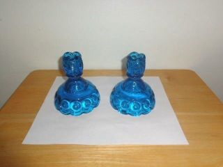 Vintage " L.  E.  Smith - Moon & Stars - 4 - 1/2 " Blue - Candlestick Holders "