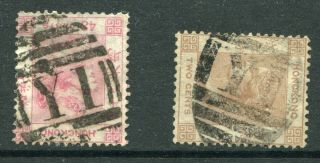 1863/71 China Hong Kong Qv 2c & 48c Stamps With Japanese Y1 Killer Chop Pmk