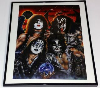 Kiss Band Gene Ace Peter Paul Michelle Fusco Signed Art Print Poster Framed