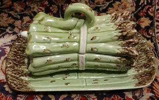 Bordallo Pinheiro Asparagus Covered Serving Dish With Underplate Green Portugal