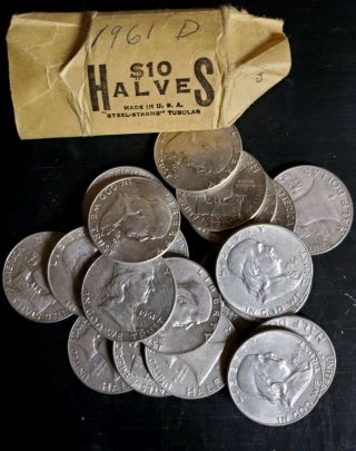 1961 D Franklin Half Dollar Roll 90 Silver - 20 Coins