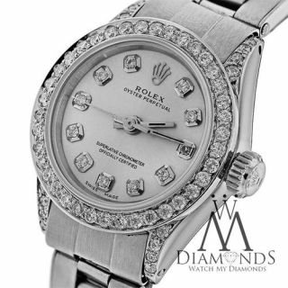 Ladies Diamond Rolex Oyster Band Silver Color Diamond Dial 26mm Automatic Watch